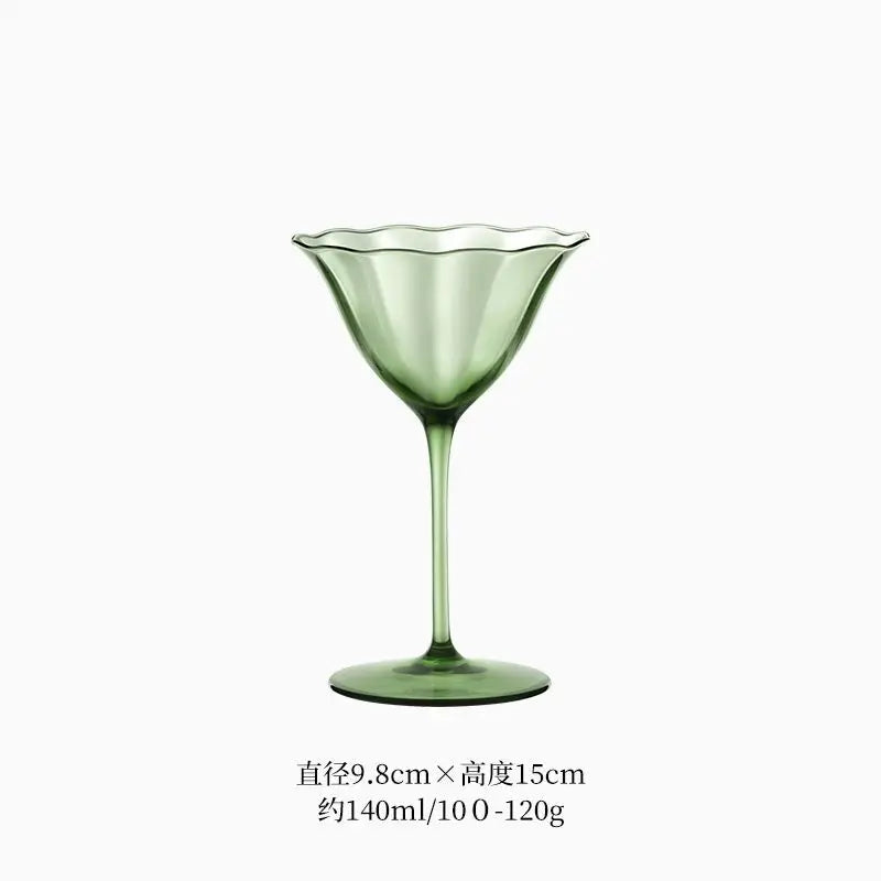 Nordic Retro Flower Wine Glasses Champagne Cup Set Crystal Goblet Glass Cocktail Glass Martini Cup Ribbed Pink Green Wine Glasse