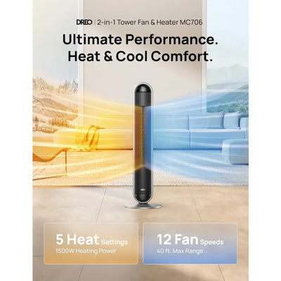 42 inch indoor electric heater withthermostat, 5 heating levels and 12 fan levels,120 °oscillation, 12H timer, withremotecontrol