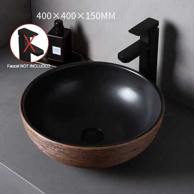 Brown Porcelain Ceramic Vessel Sink Above Counter Vanity Bowl Basin Bathroom Sanitary Balcony Table Sink Countertop Oval Basin