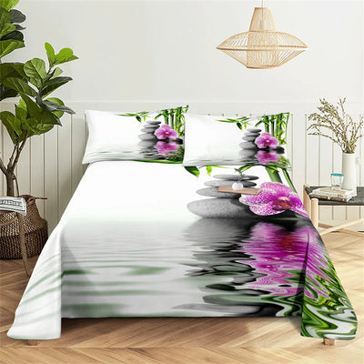 Chinese Ink And Wash Flat Sheet Bedding Digital Printing Polyester Full Size Set Cover With Pillowcase Printed Bedroom Decor