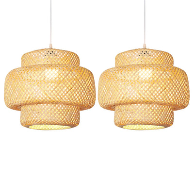 2X Handmade Bamboo Lampshade Pendant Ceiling DIY Restaurant Aisle Lamp Shades Weave Hanging Light