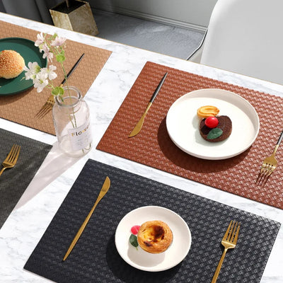 Woven Leather Dining Mat Hotel Home Table Mat Oil Resistant Anti Slip Insulation Mat Coasters Placemats  Kitchen Accessories