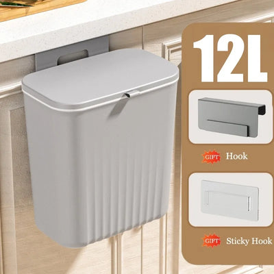 12L Kitchen Wall Mounted Trash Can for Cabinet Door Hanging Garbage Bin With Lid Recycling Garbage Basket Bathroom Toilet Bin