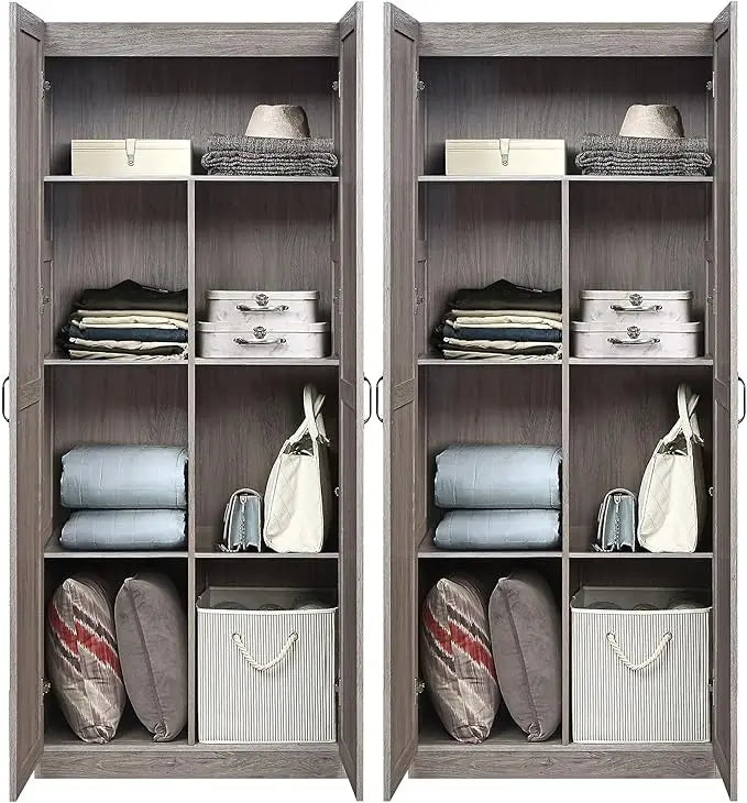 Hopkins Modern Freestanding Locker with 7 Adjustable Shelves and Soft-Close Doors, Bedroom Multifunctional Wardrobe