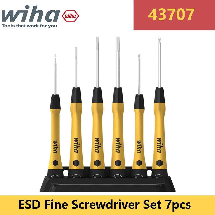 WIHA 43707 Fine Screwdriver Set 7pcs ESD PicoFinish Phillips Slotted Precision Screwdrivers and Work Bench Wiha Screwdriver Tool