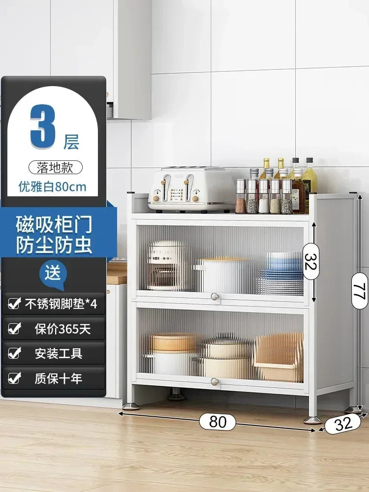 Modern Kitchen Cabinet Hutch Movable Full Door Glass Cabinet Storage Display Cupboards Muebles Cocina Multifunctional Furniture