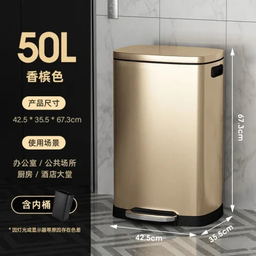 50 liter ultra large capacity stainless steel trash can, pedal style kitchen dedicated high-end household use