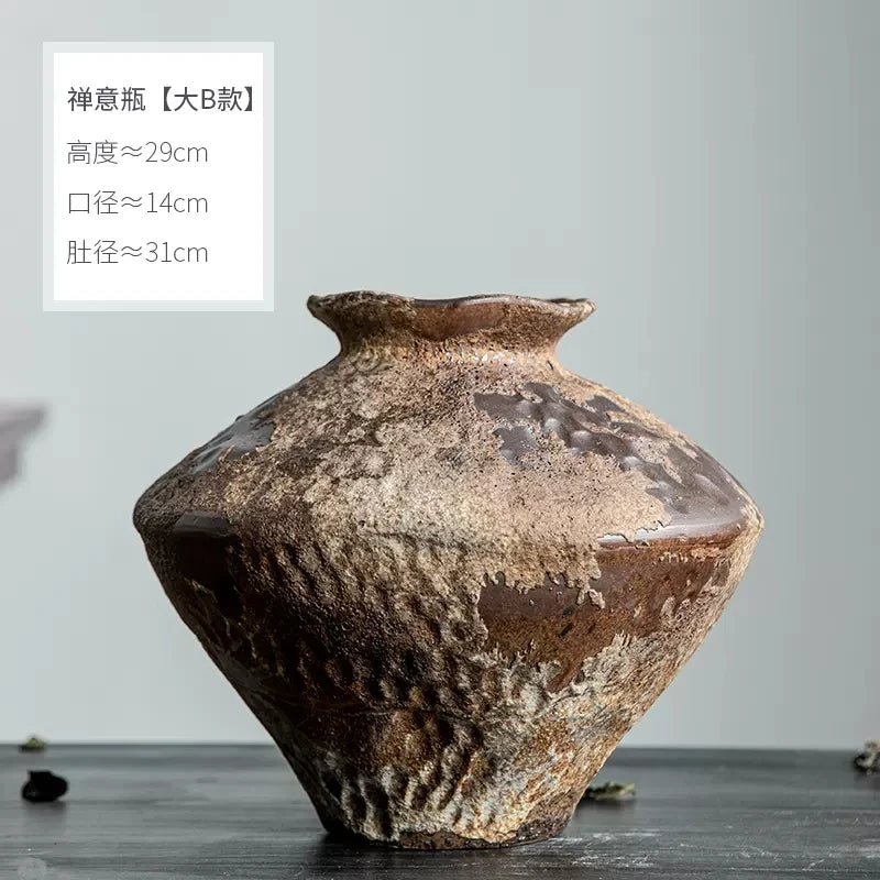 Jingdezhen Quiet Wind Zen Decorations Large and Coarse Pottery Pot Hand Arranging Retro Porcelain Vases