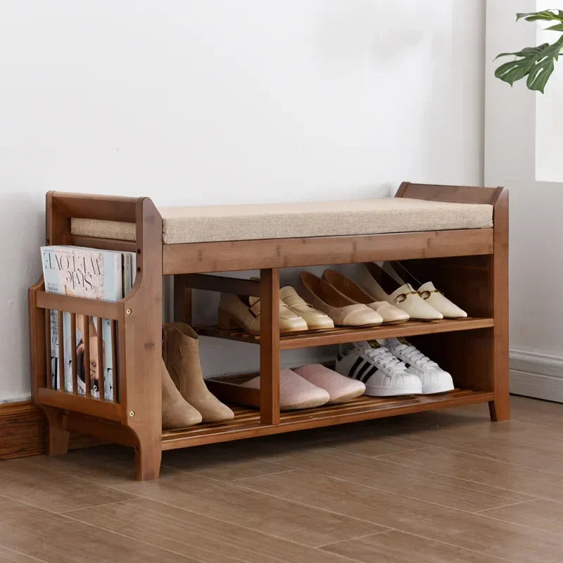 Shoe Storage Rack Bench With Double Layer Cushion Seat Living Room Shoe Organizer Entryway Storage Hallway Furniture Shoe Stool