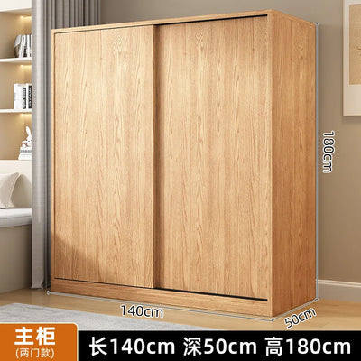 AOLIVIYA Wardrobe Household Bedroom Sliding Door Solid Wood Wardrobe Log Small Apartment Sliding Door Storage Cabinet Rental