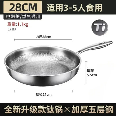 KENGQIANG Pure titanium frying pan uncoated non stick pan Fish scale hammer pattern Titanium alloy home wok kitchen cookware