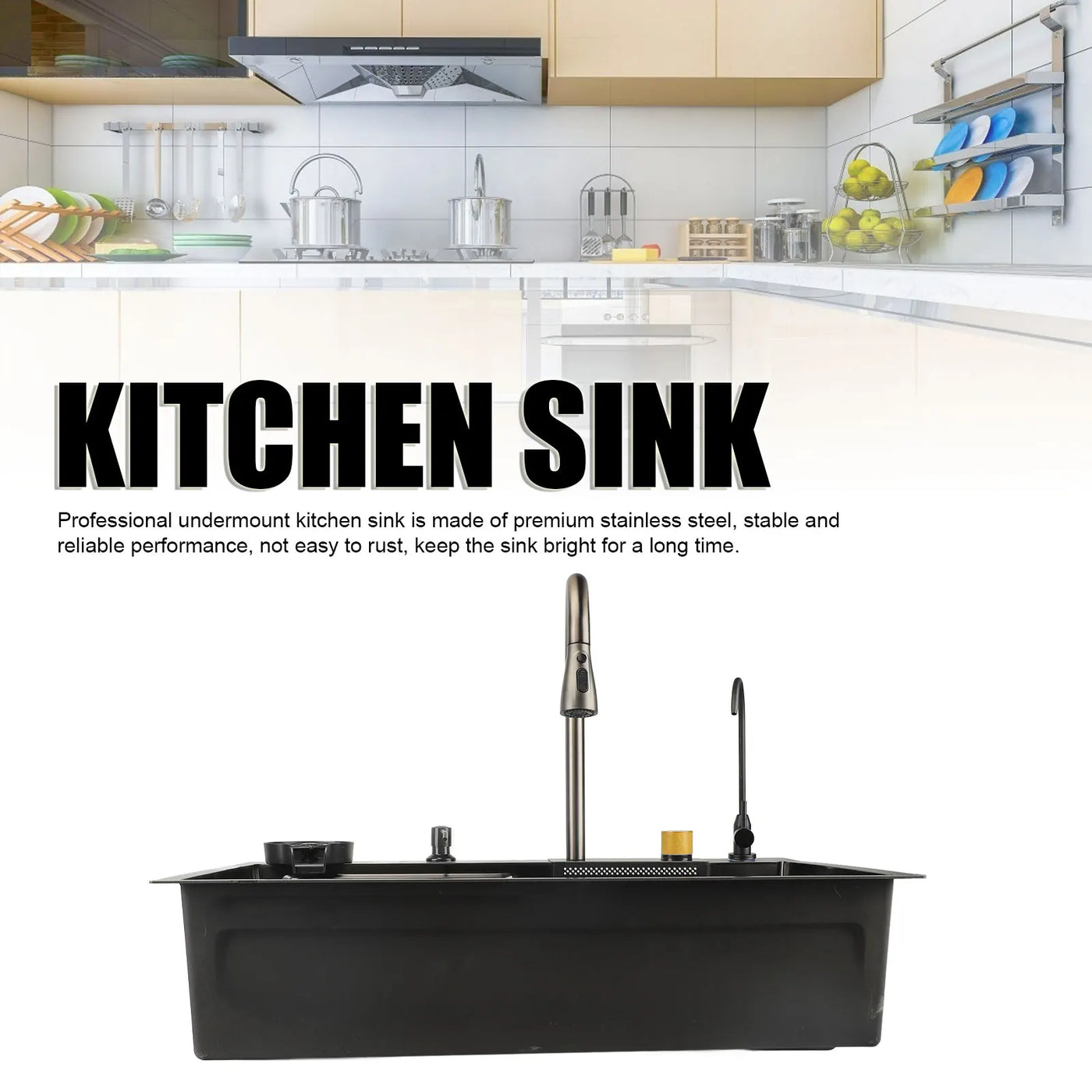 Kitchen Sink Professional Modern Easy Installation Rustproof Undermount Kitchen Sink Thickened Large Capacity for Home Kitchen