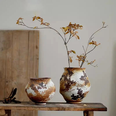 Jingdezhen Retro Wabi-sabi Rough Ceramic Handmade Vase B&B Pottery Jar New Chinese Style Dried Flower Succulent Flower Pot Home