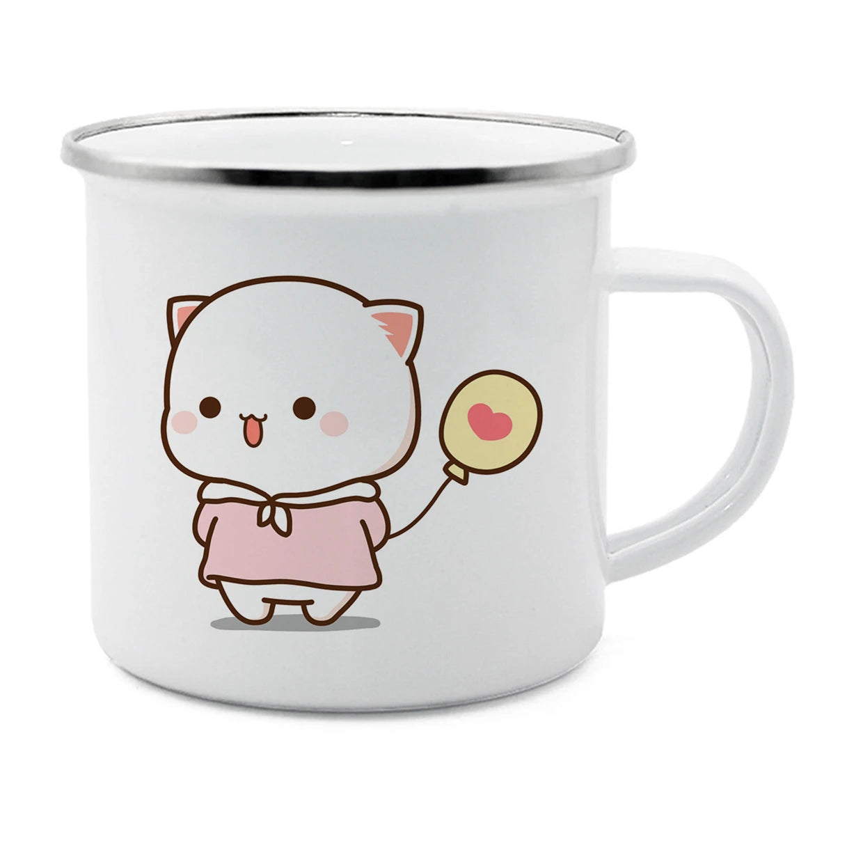 Couple Style Peach and Goma Cat Enamel Coffee Tea Cup Breakfast Dessert Milk Water Cup Couple Gift Original Breakfast Cup