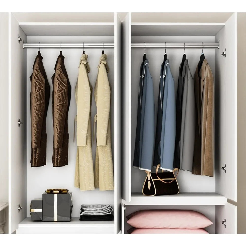 Wardrobe Closet, Armoire with Drawers and Shelves, Armoires and Wardrobes with Hanging Rod, White Wooden Wardrobe Closet