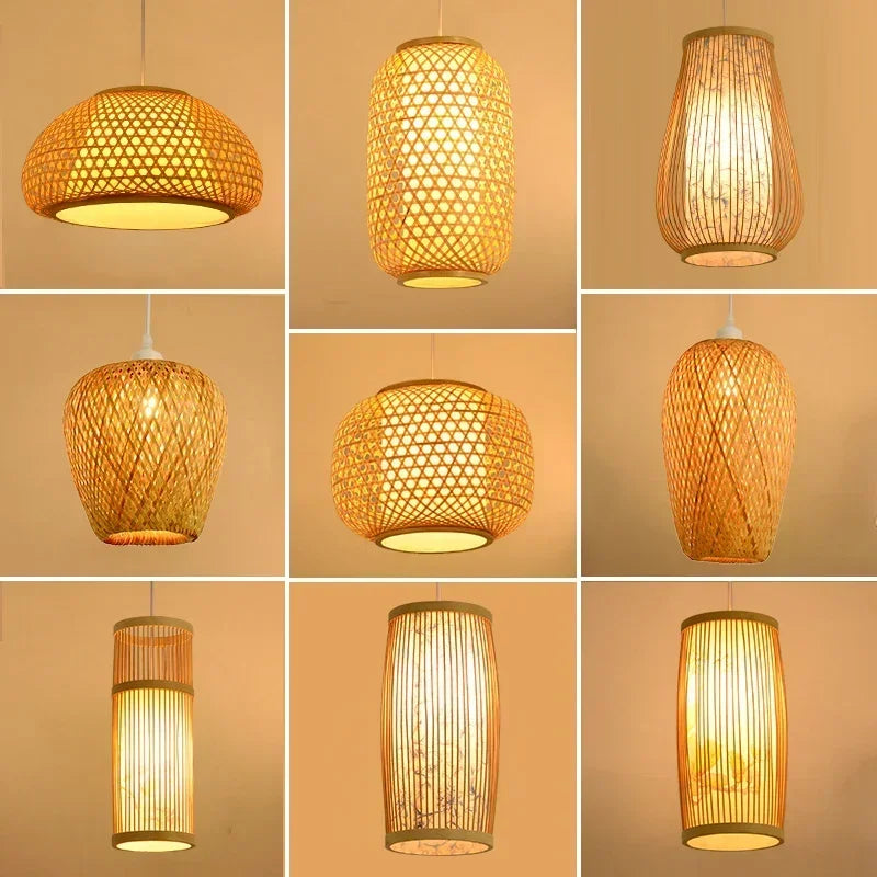 Big Size Bamboo Pendant Lamp Natural Rattan Chandeliers E27 Hand-knitting Café Restaurant Living Room Decor Hanging Lamp Indoor