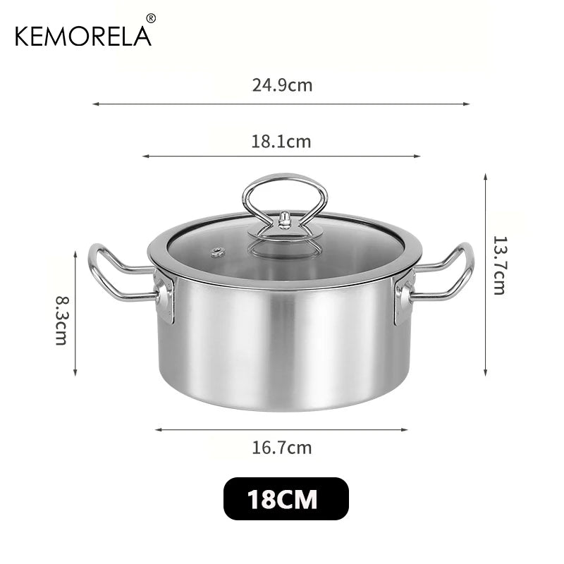 1PCS Stainless Steel Double-Ear Small Hot Pot Thickened 16/18cm Instant Noodle Pot Soup Pot Induction Cooker Gas Stove Universal