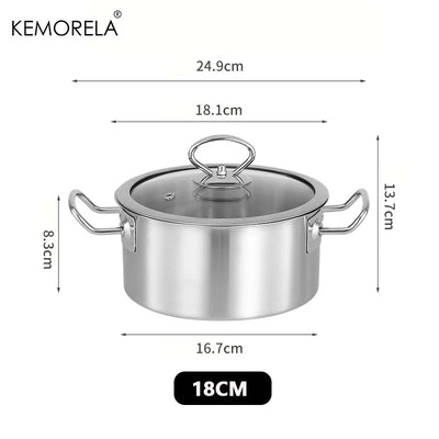 1PCS Stainless Steel Double-Ear Small Hot Pot Thickened 16/18cm Instant Noodle Pot Soup Pot Induction Cooker Gas Stove Universal