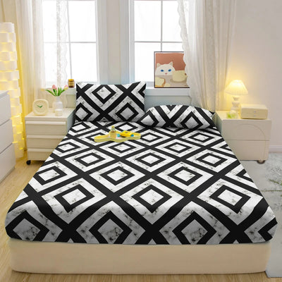 1 Simple Modern Geometry Printed Matte Fitted Sheet, Bedroom Printed Bed Cover, Bedding (Excluding Pillowcases)