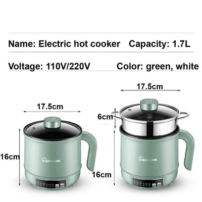 110V/220V Home Multifunctional Pot Electric Cook Pot Smart Non-stick Rice Cooker Mini Electric Hot Pot Kitchen Appliance 1.7L