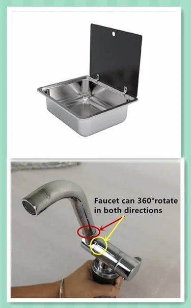 Stainless Steel Sink with Tempered Glass Lid 400*335*126mm GR-609A Boat Caravan