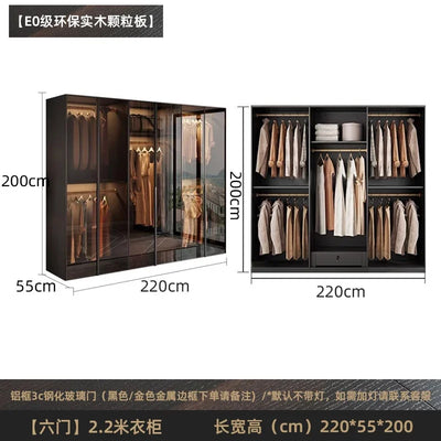 Solid wood wardrobe, bedroom home glass door L-shaped modern light luxury corner cloakroom storage cabinet combination wardrobe