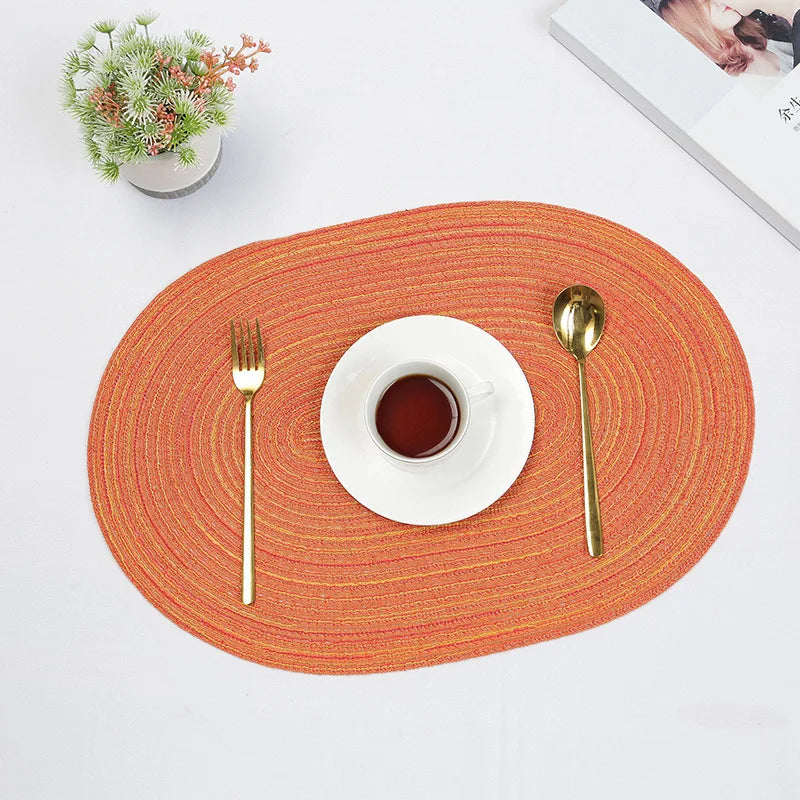 1/4/6PCS 30x50cm Big Placemats Oval Braided Brown Table Place Mats for Round Dining Tables Round Place Mat Round Table Mats 식탁매트