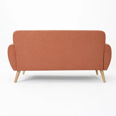 Mid-Century Modern Tufted Fabric Sofa, Burnt Orange / Natural