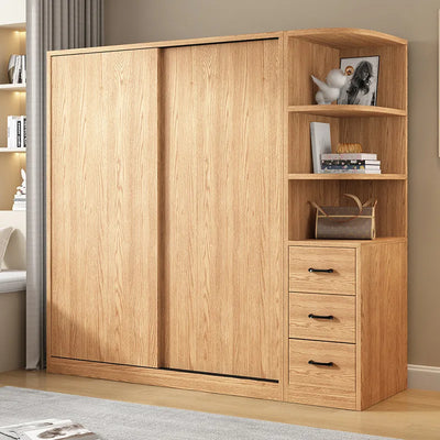 AOLIVIYA Wardrobe Household Bedroom Sliding Door Solid Wood Wardrobe Log Small Apartment Sliding Door Storage Cabinet Rental