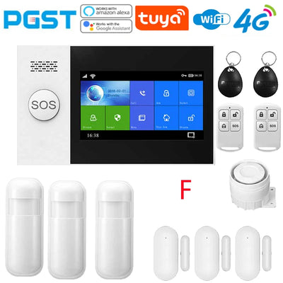 4G Home anti-theft alarm system, security alarm kit with PIR motion sensor, wireless, WiFi, GSM, PG-107, Tuya