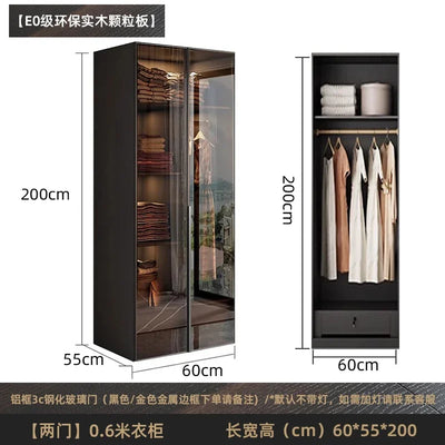 Solid wood wardrobe, bedroom home glass door L-shaped modern light luxury corner cloakroom storage cabinet combination wardrobe