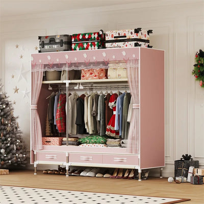 Simple wardrobe, durable and practical, easy to assemble, Christmas atmosphere, mesh cover and drawers