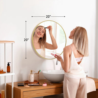 JHK Large Gold Round Vanity Framed Mirror for Wall Matte Metal Framed 30 Inch Modern Mirror Tempered Glass Bedroom Living Room