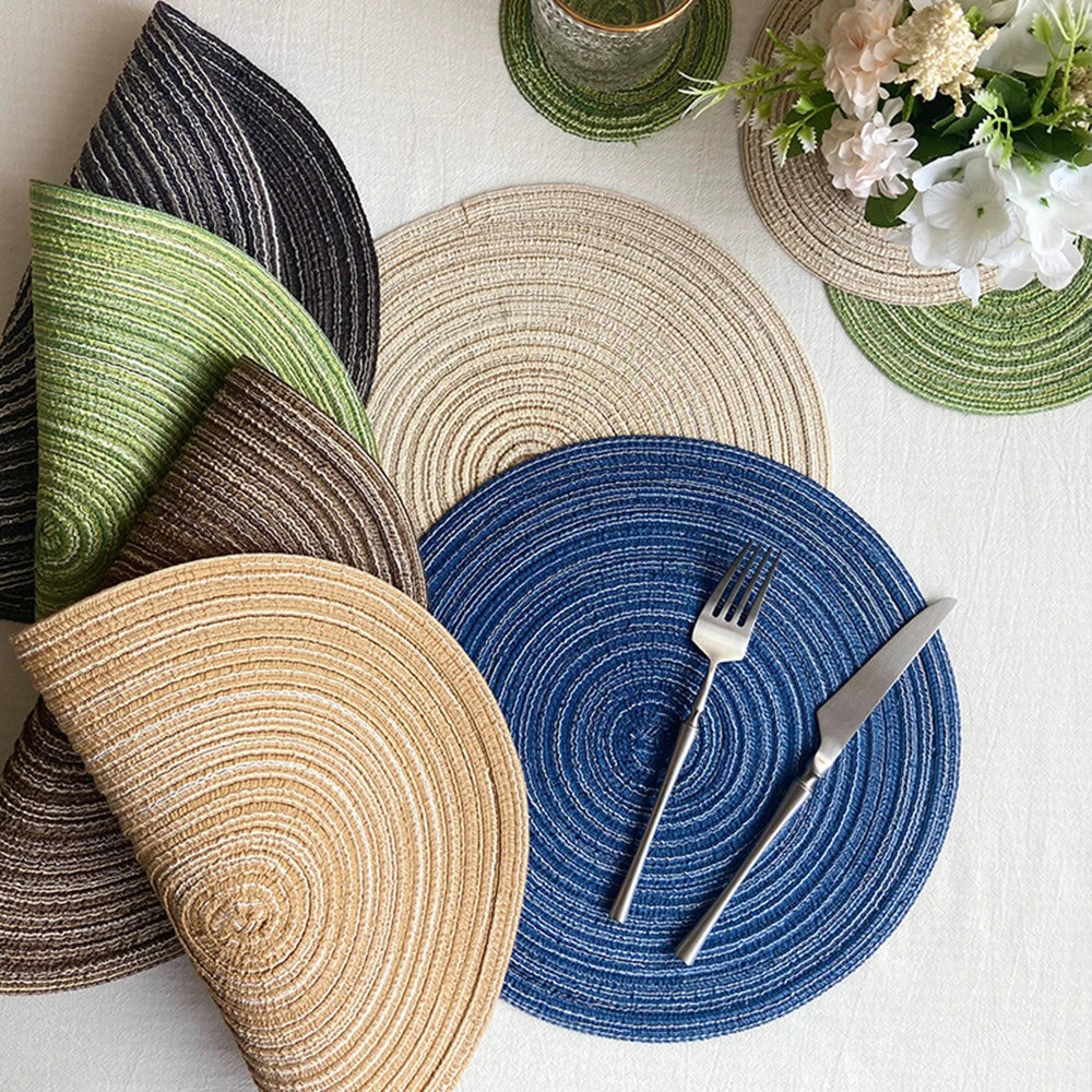 4pcs Woven Ramie Placemats Round Table Mat Anti Slip Dining Table Mats Non-Slip Tableware Bowl Pads Kitchen Drink Cup Coasters