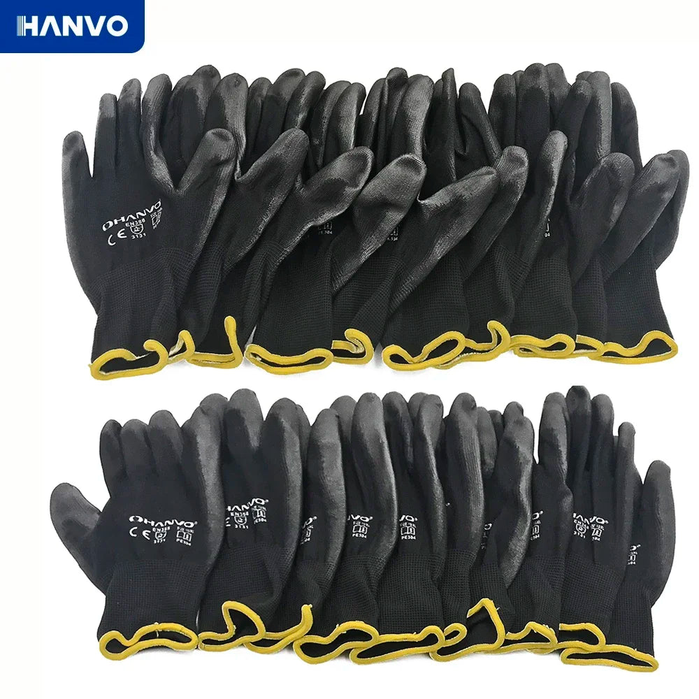 10 Pairs PU Nitrile Safety Coating Nylon Cotton Work Gloves Palm Coated Gloves Mechanic Working Gloves CE EN388