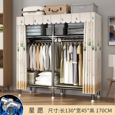 Durable Alloy Steel Wardrobe  HighCapacity Closet with Polyester Taffeta, Easy Clean Bedroom Storage, Clothing Organizer