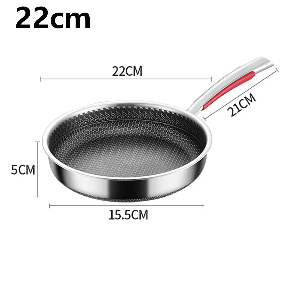 22/28/30CM Frying Pan Food Grade Non Stick Pan Honeycomb Pot Bottom Induction Cooker Gas Stove General Wok 316 Stainless Steel