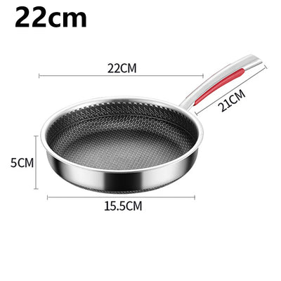 22/28/30CM Frying Pan Food Grade Non Stick Pan Honeycomb Pot Bottom Induction Cooker Gas Stove General Wok 316 Stainless Steel