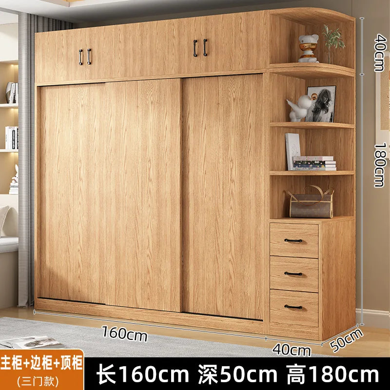 AOLIVIYA Wardrobe Household Bedroom Sliding Door Solid Wood Wardrobe Log Small Apartment Sliding Door Storage Cabinet Rental