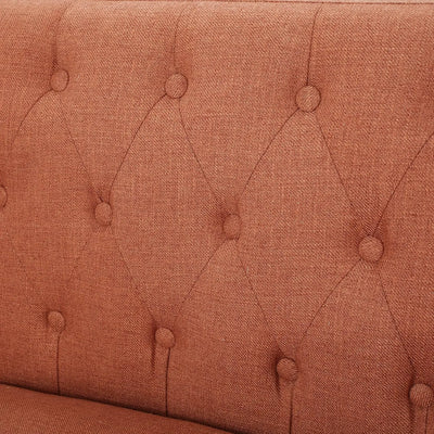 Mid-Century Modern Tufted Fabric Sofa, Burnt Orange / Natural