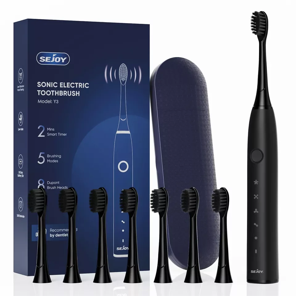 SEJOY Electric Toothbrush for Adults Rechargeable 5 Modes With 8 Replacement Brush Heads