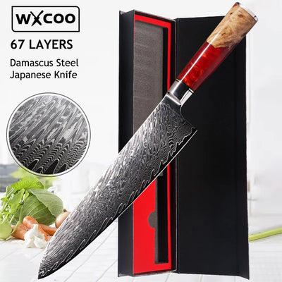 WXCOO Santoku Knife Damascus Stainless Steel Kitchen Knives Sashimi Slicing Professional Chef Knife Vegetable Cutting Knife Tool