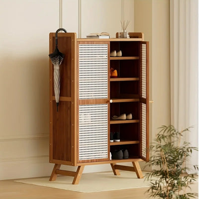 Modern7Layer Bamboo Shoe Cabinet，Woven Rattan Door - Self-Standing Hallway Finishing Cabinet，Suitable for Wardrobe and Corridor