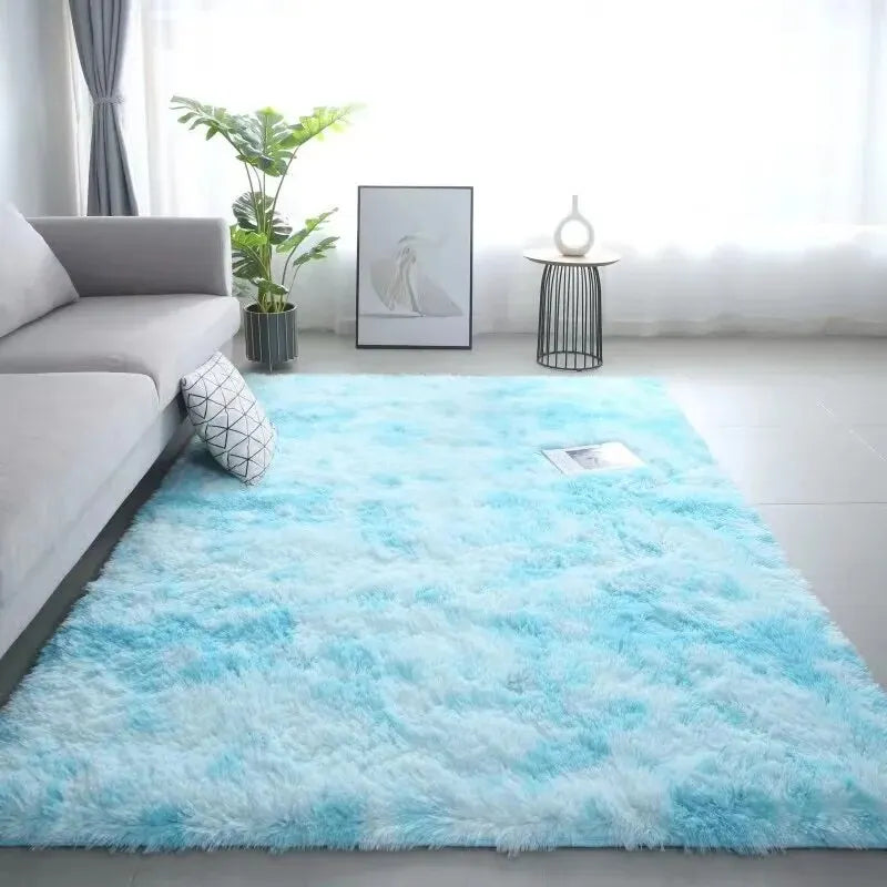 VIKAMA Silk Wool Rugs Children's Room Living Room Bedroom Tie-Dye Non-Slip Washable Machine Washable Carpet Mats