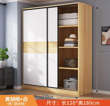 Wardrobe household bedroom sliding door solid wood wardrobe log small-sized economical storage rental room cabinet