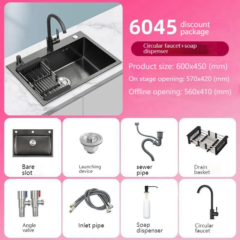 Stainless Steel Kitchen Sink Large Single Slot Undermount Basin Household Washbasin Multifunctional Sinks Apartment