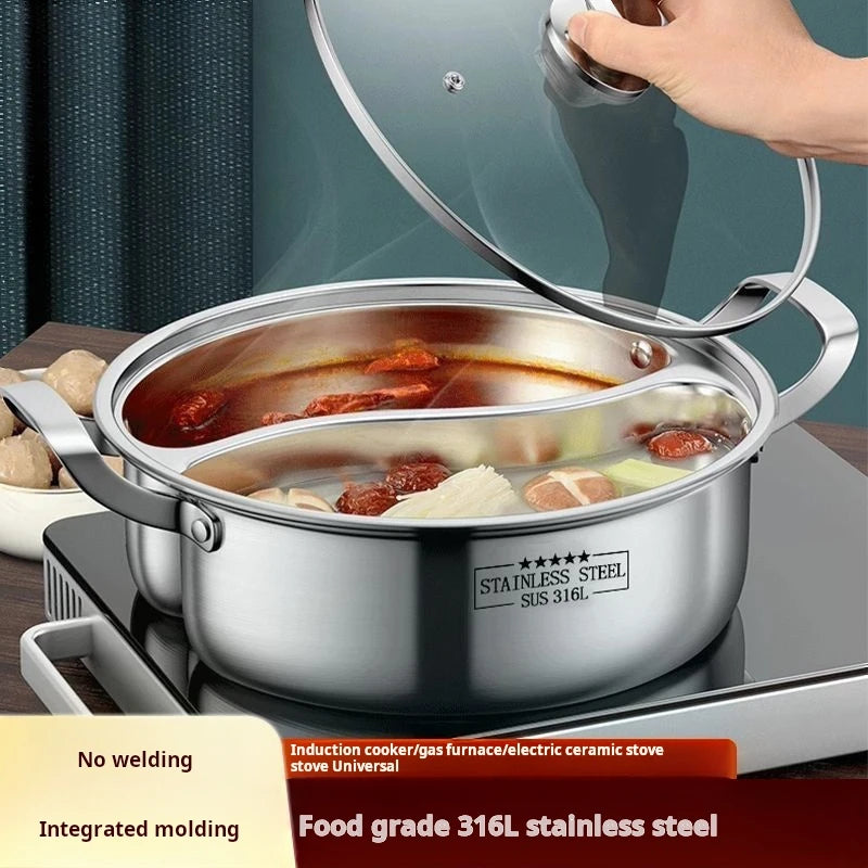 316 Stainless Steel 32cm Divided Hot Pots Fondue Chinese Soup Hotpots Induction Cooker Cooking Pot Twin Divided