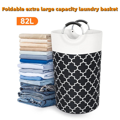 82L New Large Capacity Laundry Basket Collapsible Waterproof Cotton Linen Hamper With Handles Clothes Toy Home Storage Basket