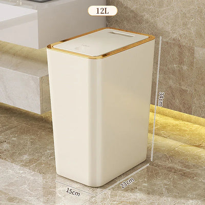 Trash Can with Lid Semi Automatic Large Capacity Garbage Bin Toilet Living Kitchen Bedroom Press Plastics Trash Bin Home Supply