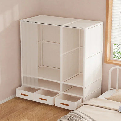 Simple Assembly Wardrobe with Drawer, Dustproof Bedroom Clothing Storage Cabinet, Home Organizer Shelves, Easy Access